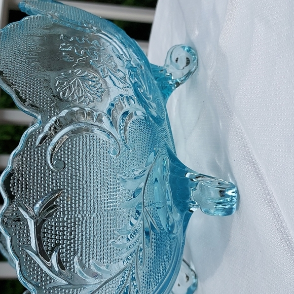 Vintage Jeannette mid century Pressed Glass Blue Footed Hombre Compote Bowl MCM - Picture 8 of 17